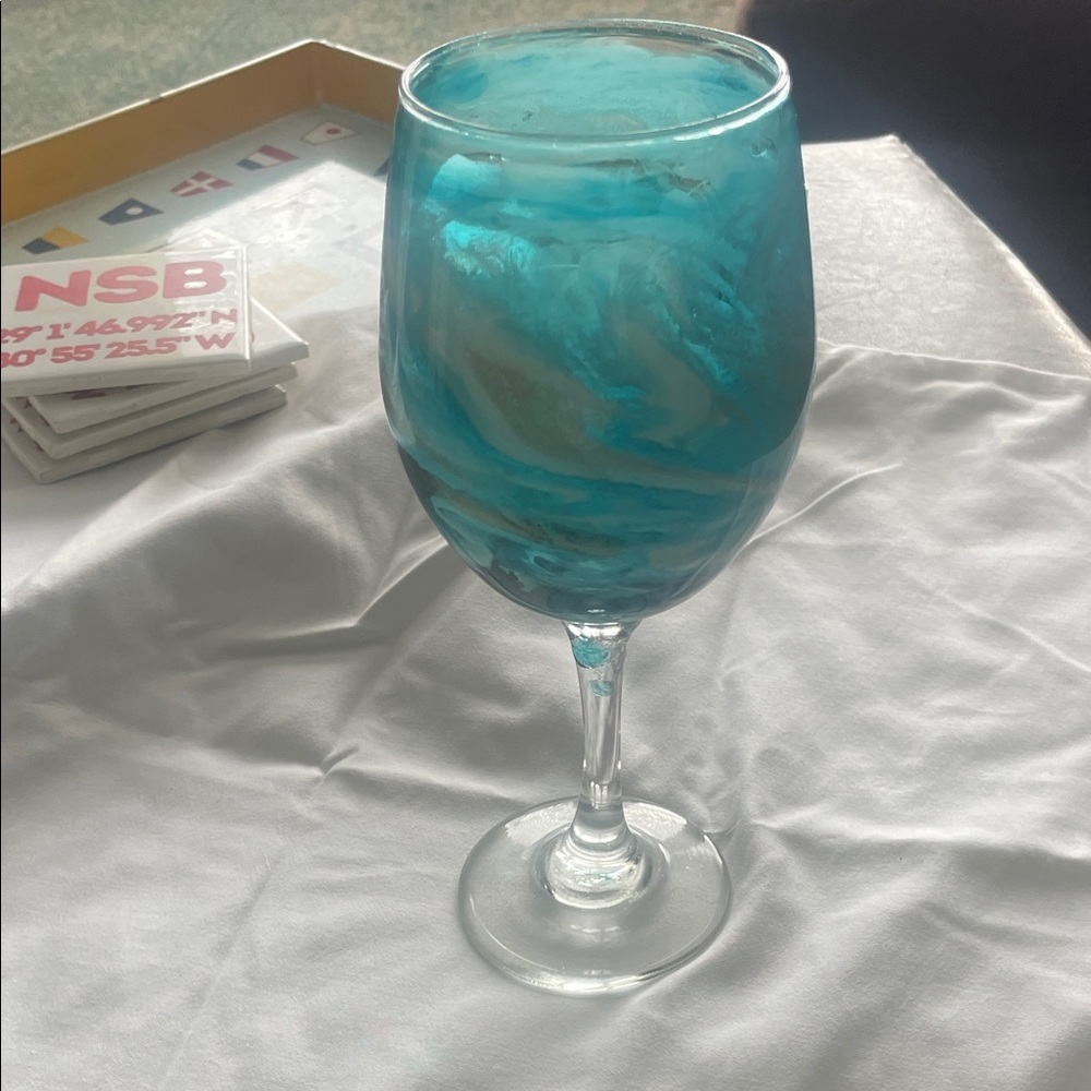 Blue and White Gold Swirled Wine Glass